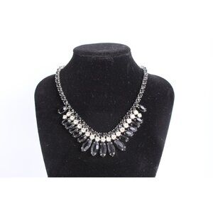 Weiss Rhinestone Necklace, Vintage Black Marquise Fringe, Signed Choker Evening